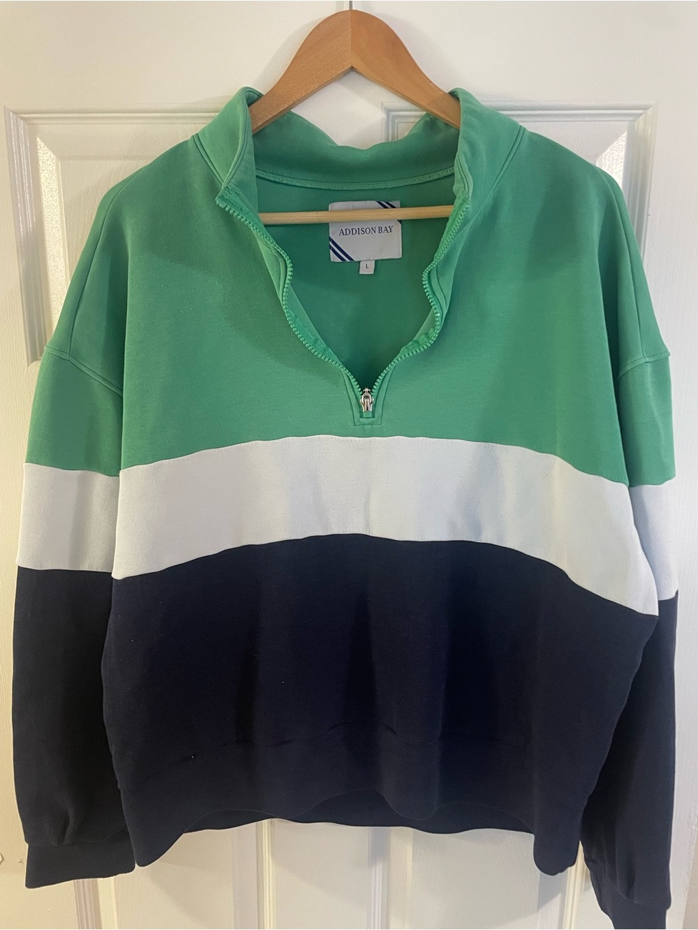 Addison Bay Green Baby Blue & Navy Colorblock Quarter-zip Pullover